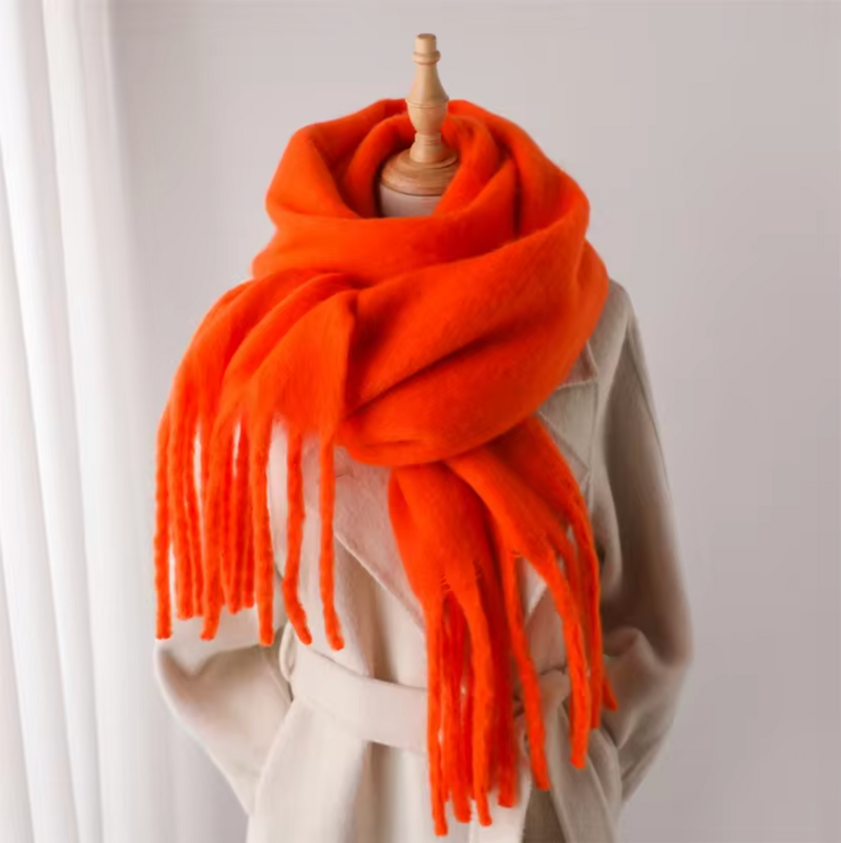 Écharpe pashmina unie à franges femme 15