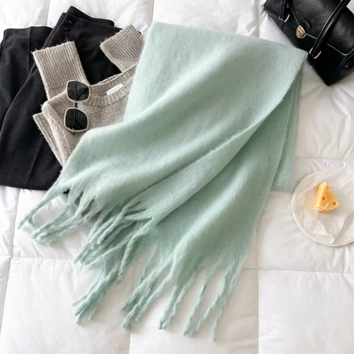 Écharpe pashmina unie à franges femme 16