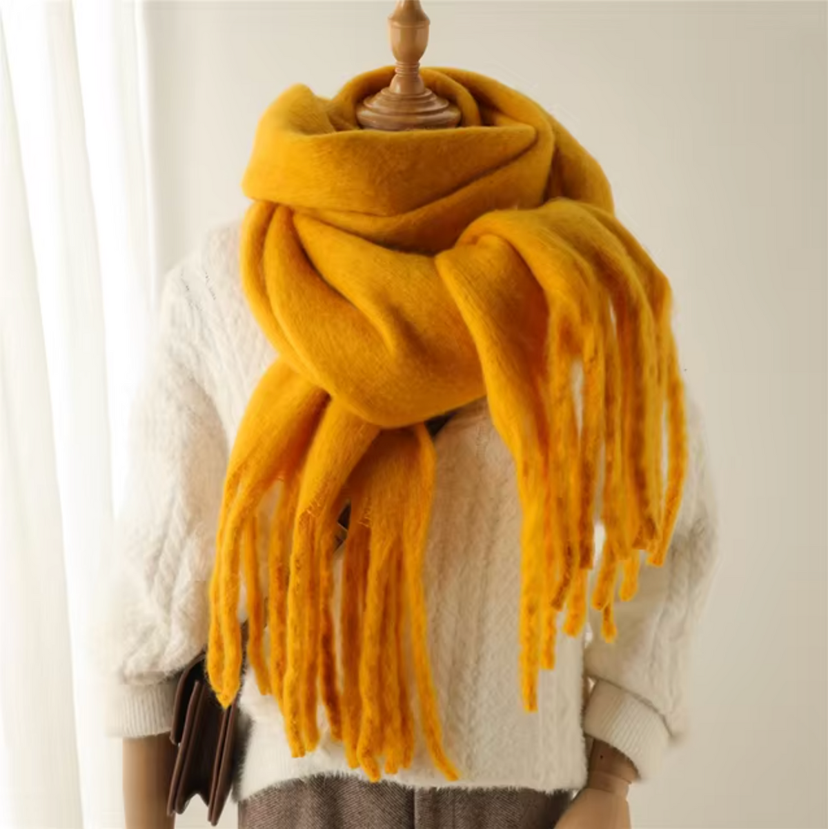 Écharpe pashmina unie à franges femme 9