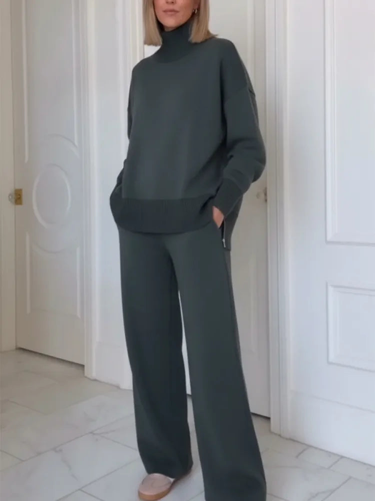 Ensemble deux pièces femme à col zippé et pantalon droit à poches 4