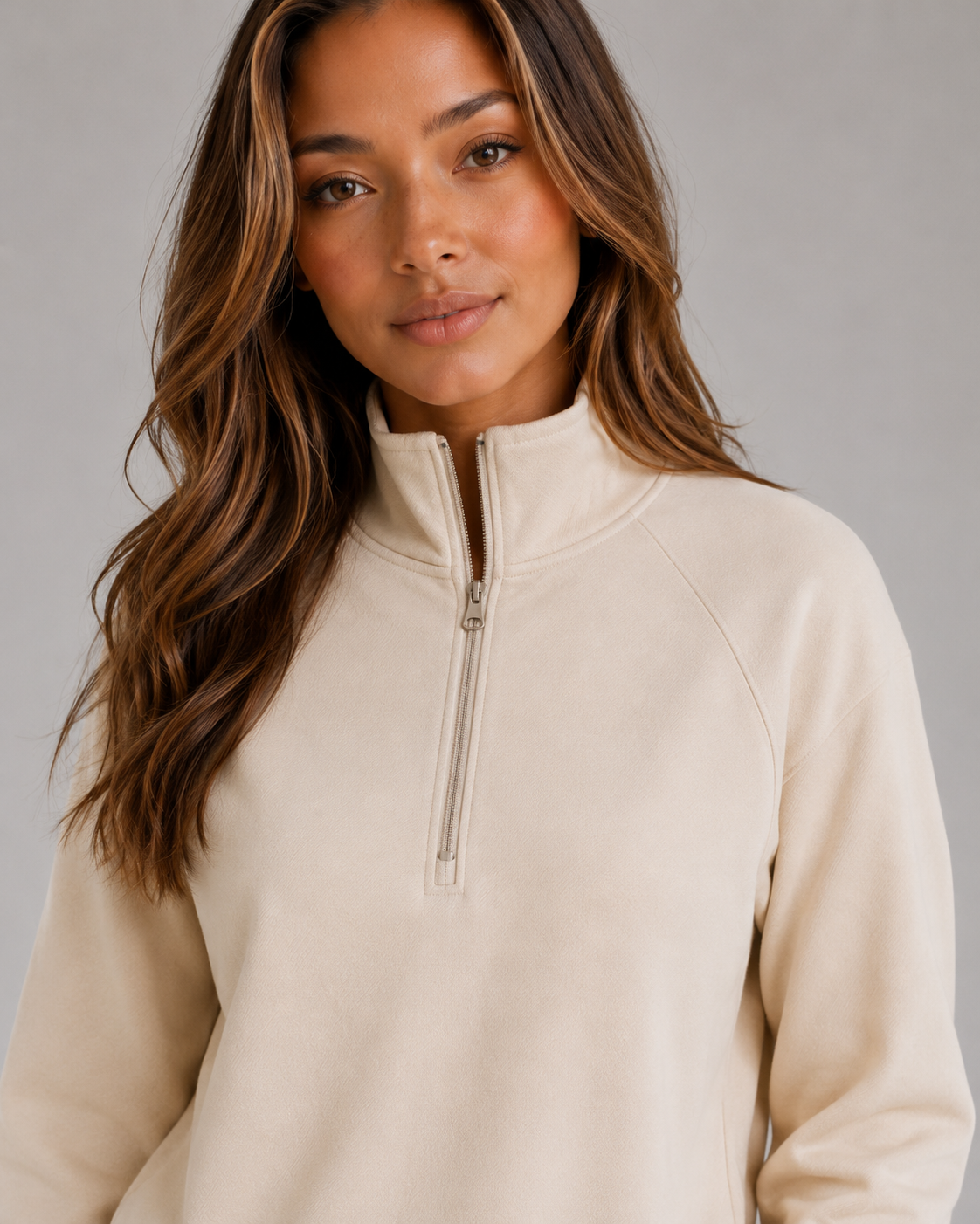 Ensemble femme deux pièces sweat demi-zip à col montant et pantalon large 7