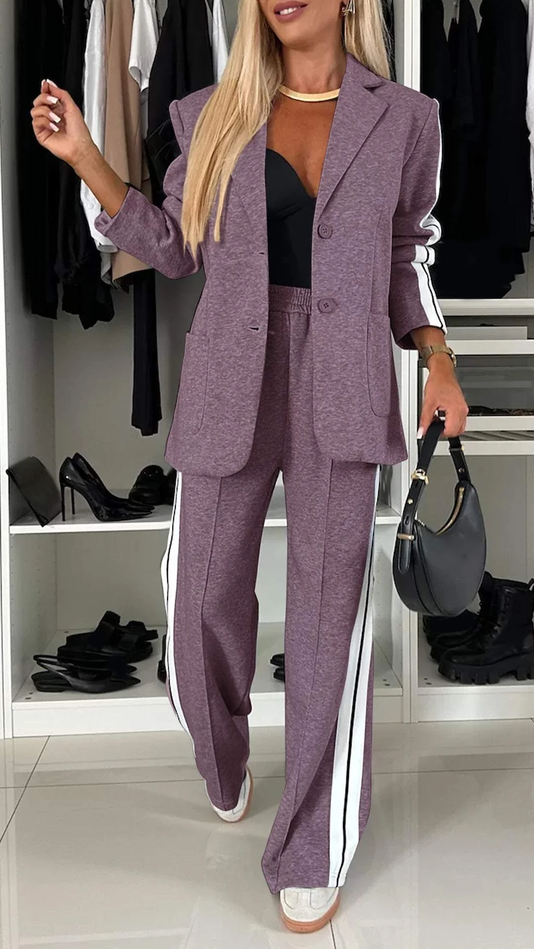 Ensemble tailleur femme avec blazer et pantalon, coupe ample 4
