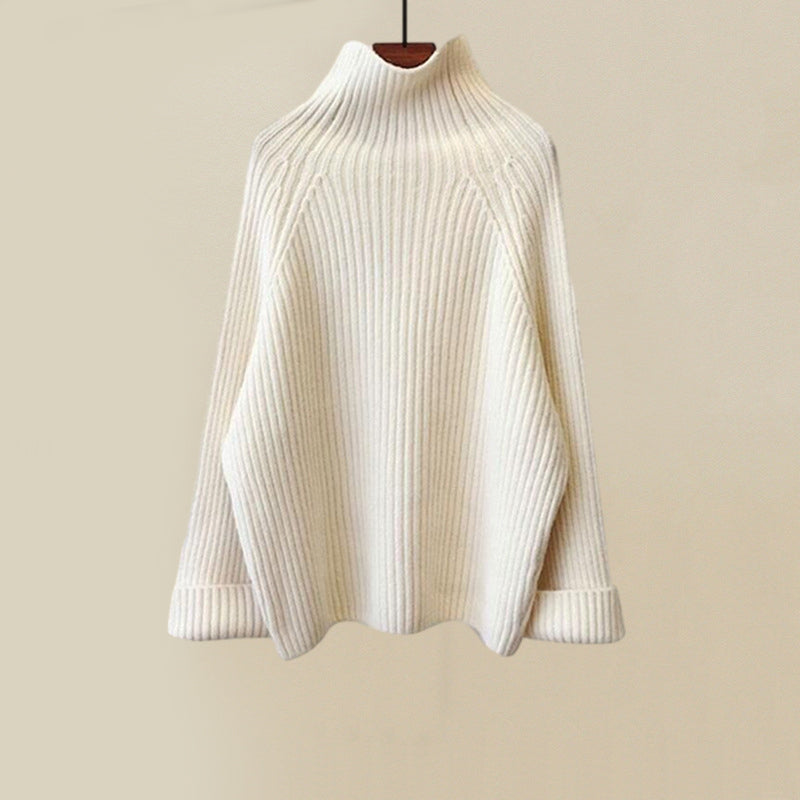 Ensemble trois pièces femme en maille avec pull col roulé, pantalon large et gilet 2