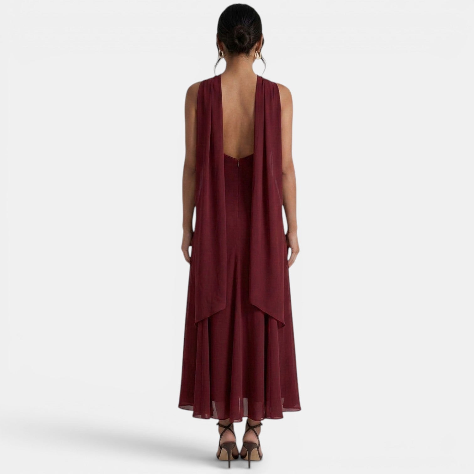 Robe longue invitée mariage en mousseline fluide à nœud