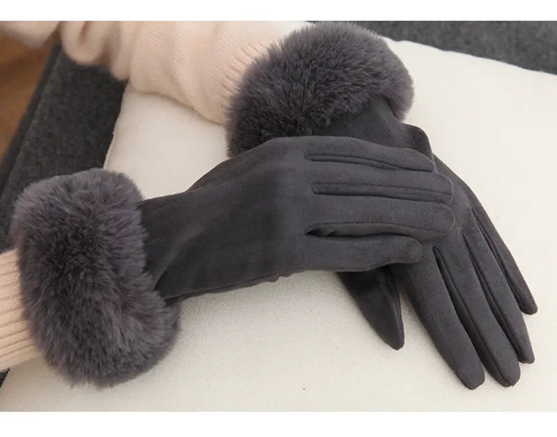 Gants d'hiver femme tactiles à bord en fausse fourrure 13