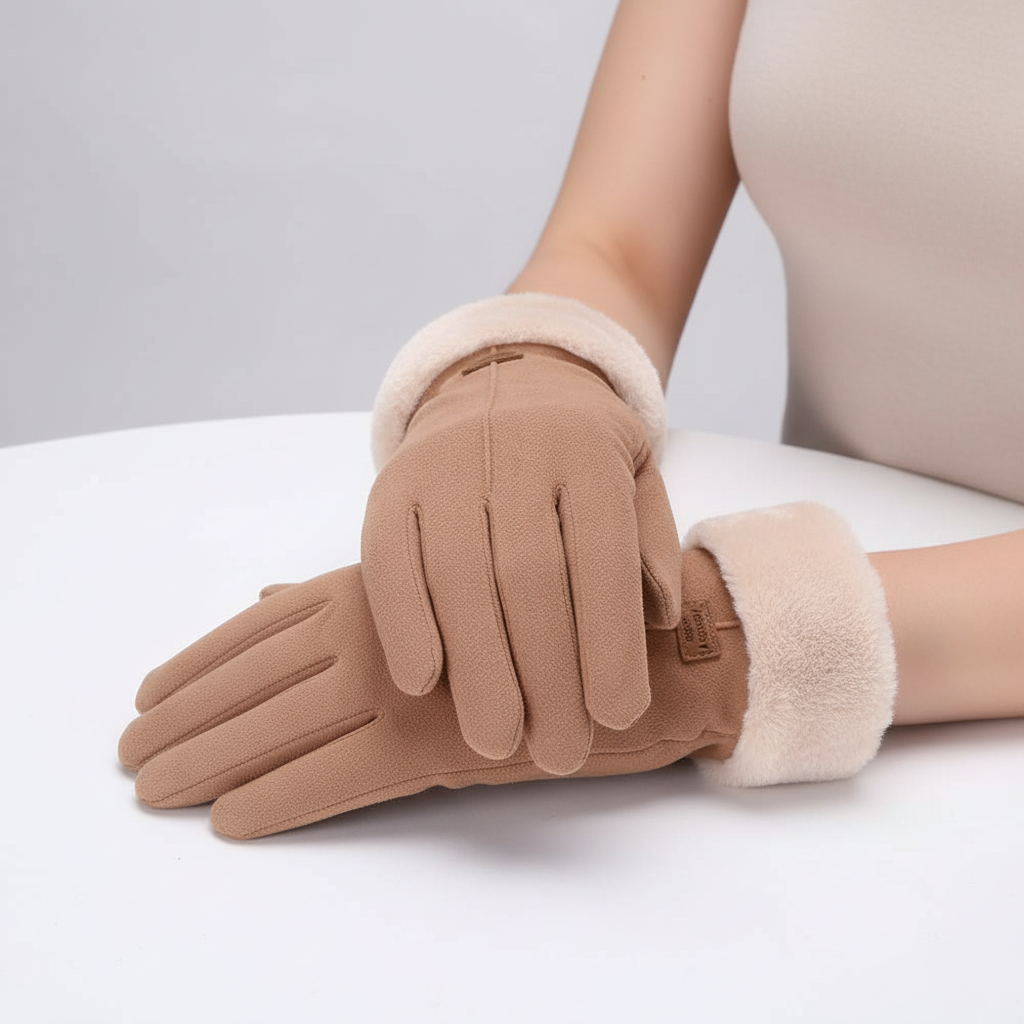 Gants d'hiver femme tactiles doublés à poignet en fausse fourrure 2
