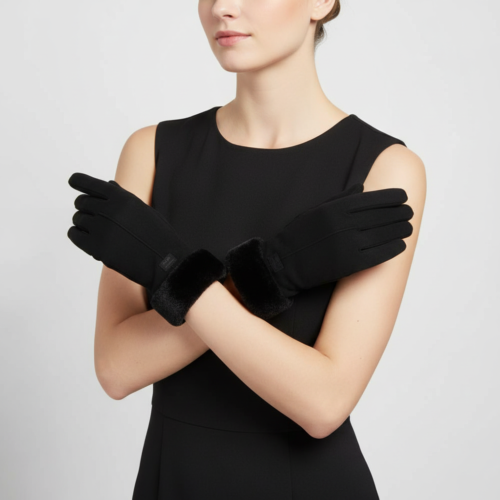Gants d'hiver femme tactiles doublés à poignet en fausse fourrure 3