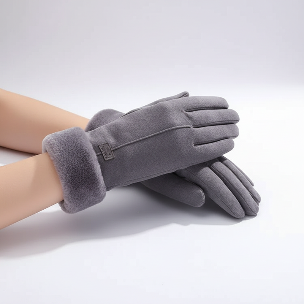 Gants d'hiver femme tactiles doublés à poignet en fausse fourrure 5