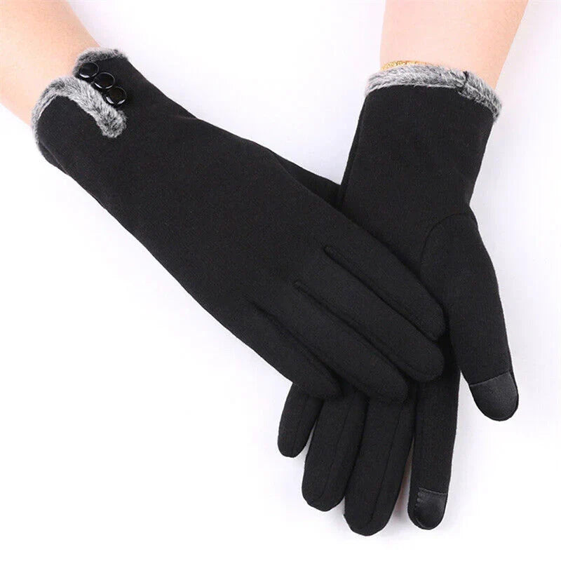 Gants d'hiver femme tactiles en laine à poignet à revers 1