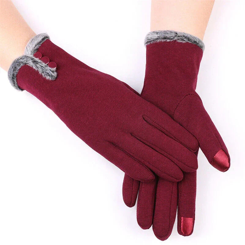 Gants d'hiver femme tactiles en laine à poignet à revers 2