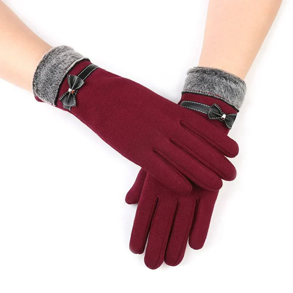 Gants d'hiver femme tactiles en laine à poignet à revers 6