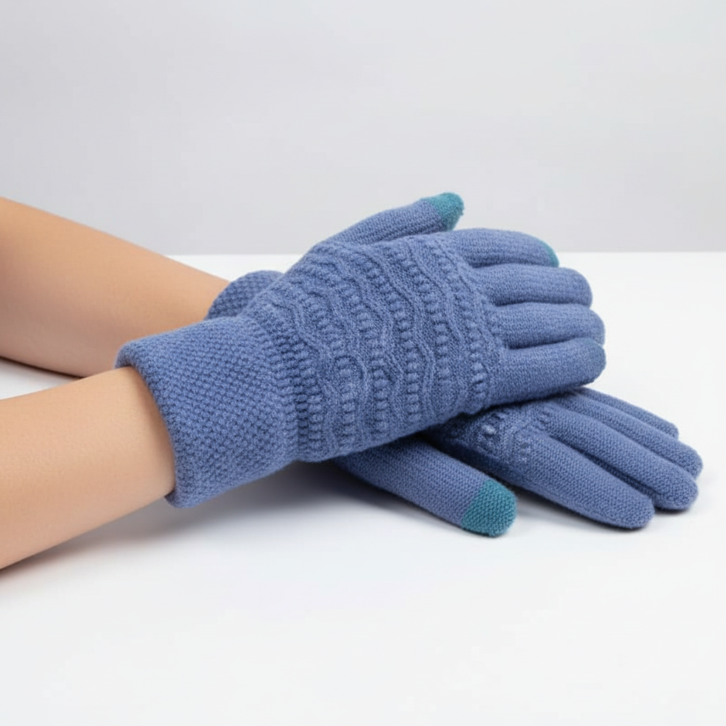 Gants d'hiver femme tactiles en maille torsadée à doublure polaire 3