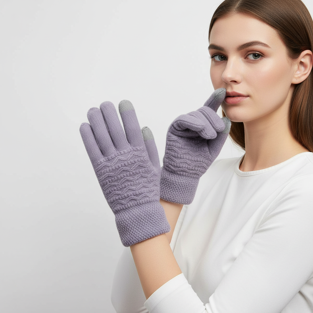 Gants d'hiver femme tactiles en maille torsadée à doublure polaire 7