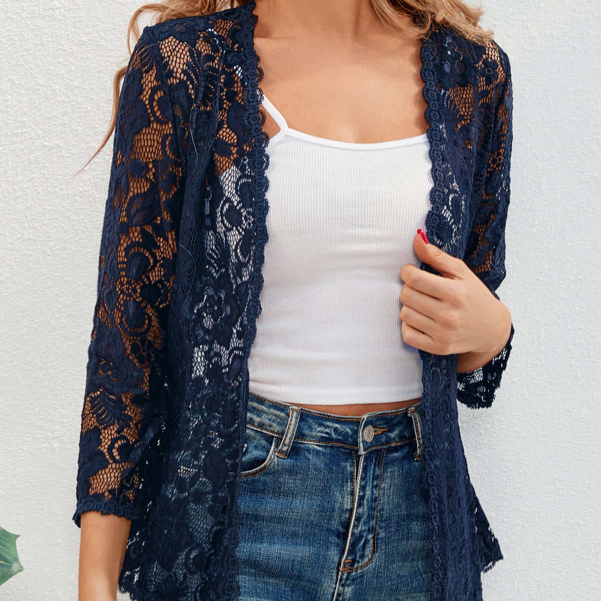 Gilet ajouré à motif floral en maille crochet à manches longues 17