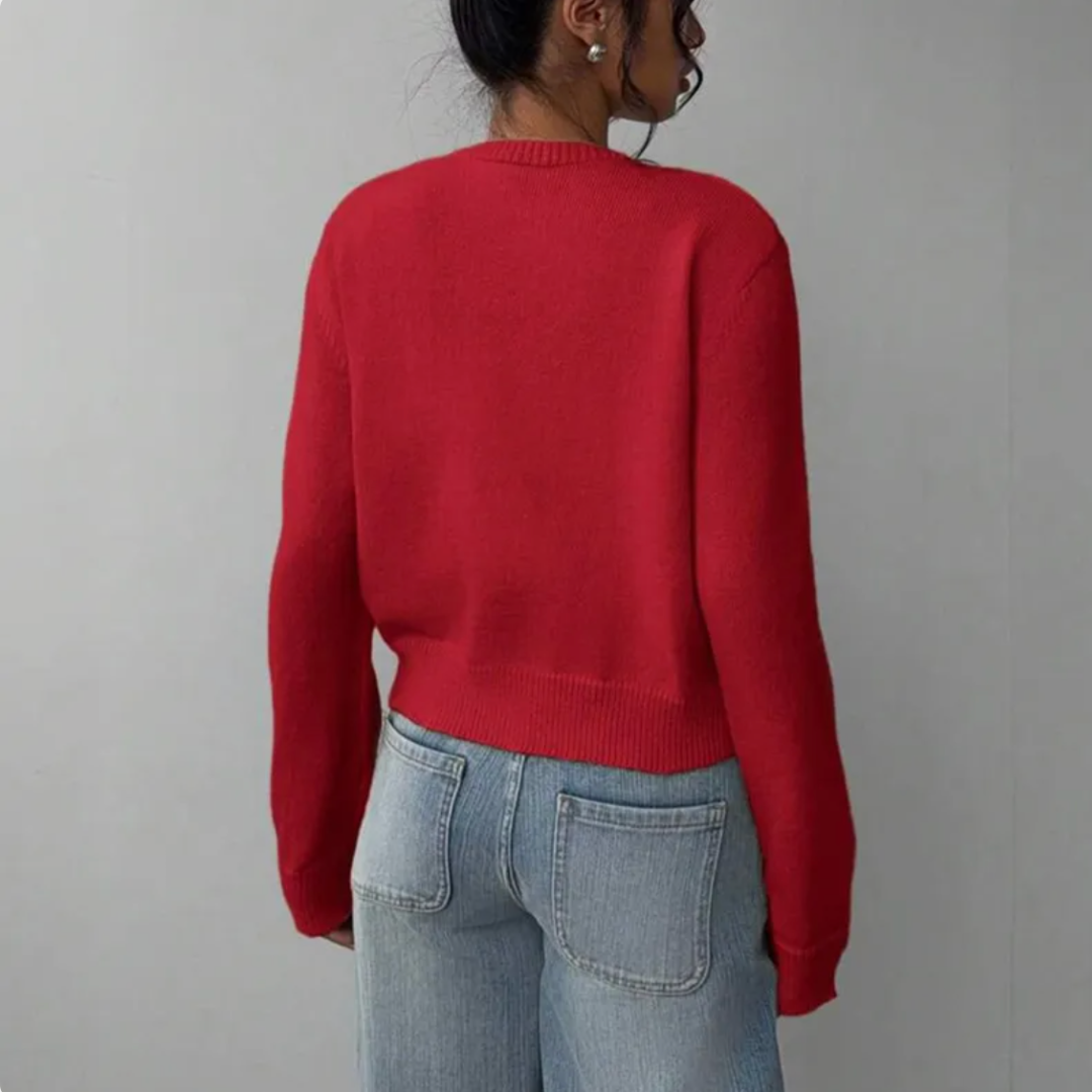Gilet court femme boutonné à col rond en maille côtelée 8