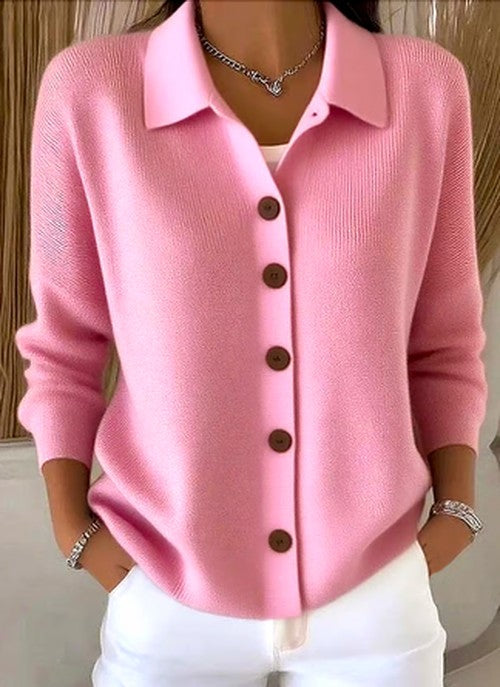 Gilet en maille femme boutonné à col chemise et manches longues 2