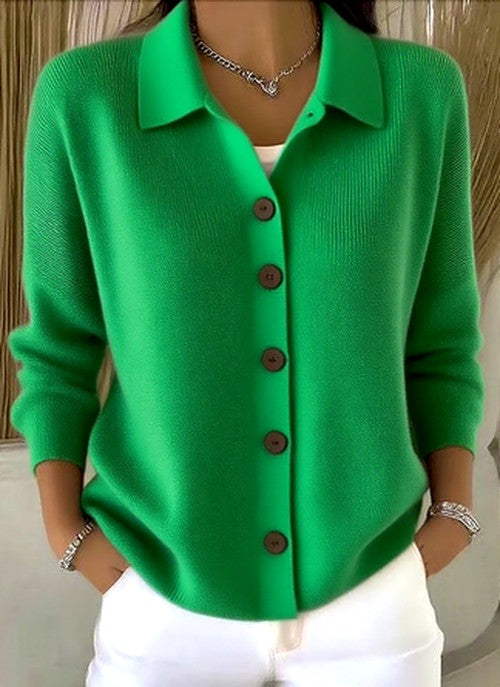 Gilet en maille femme boutonné à col chemise et manches longues 5
