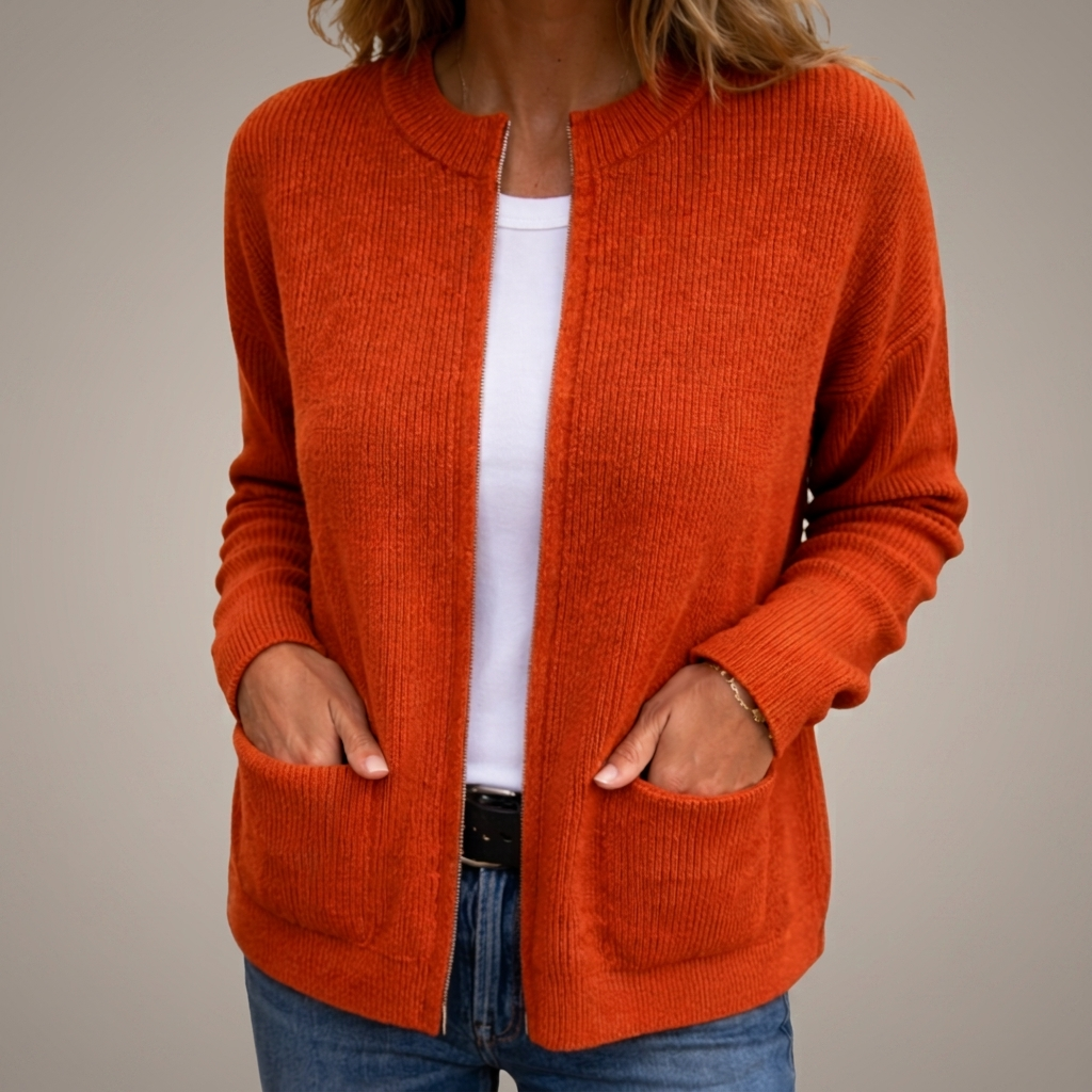 Gilet femme zippé en maille côtelée à col montant 4
