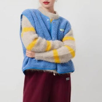 Gilet polaire femme en sherpa à col tailleur boutonné coupe droite 3