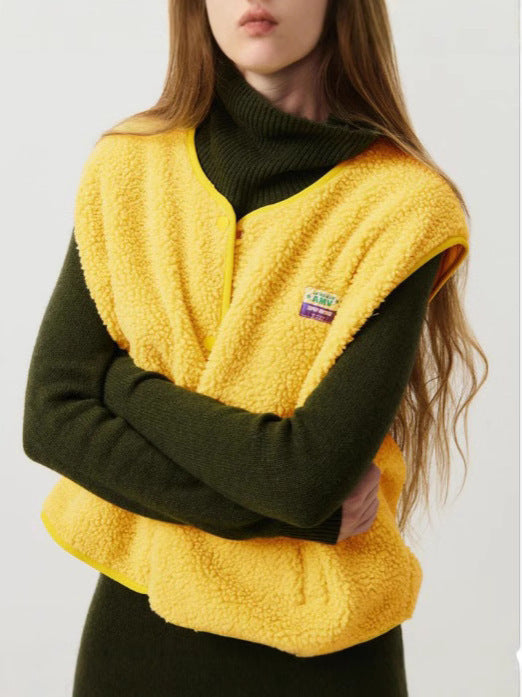 Gilet polaire femme en sherpa à col tailleur boutonné coupe droite 4