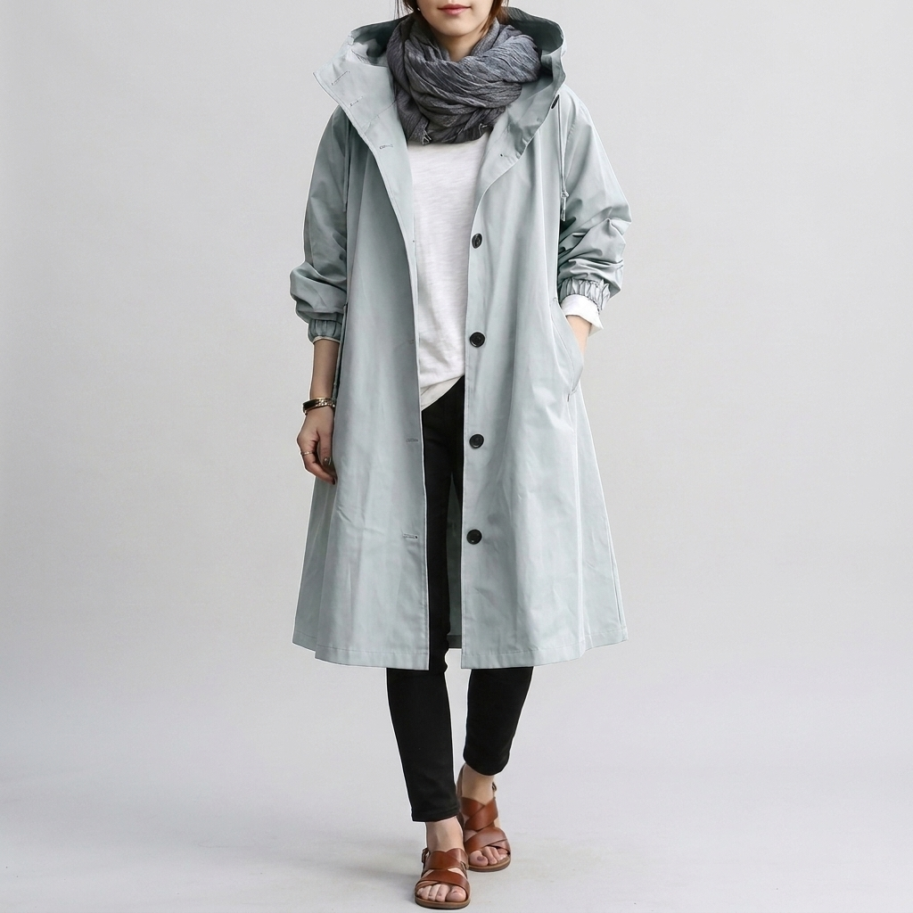 Trench à capuche femme oversize et déperlant avec manchettes élastiques et fermeture éclair 9