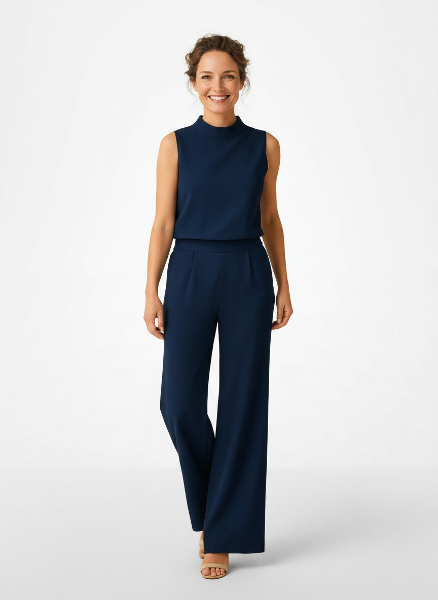 Full body view of the model wearing Combinaison à jambes larges femme