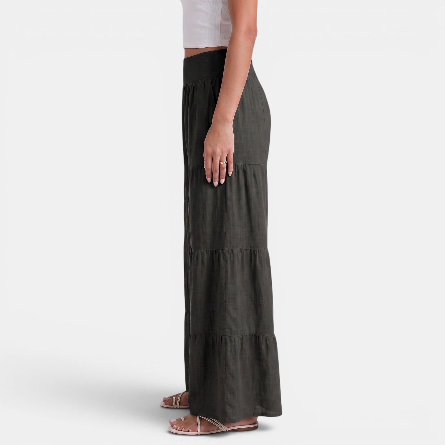 Pantalon large en lin femme taille haute