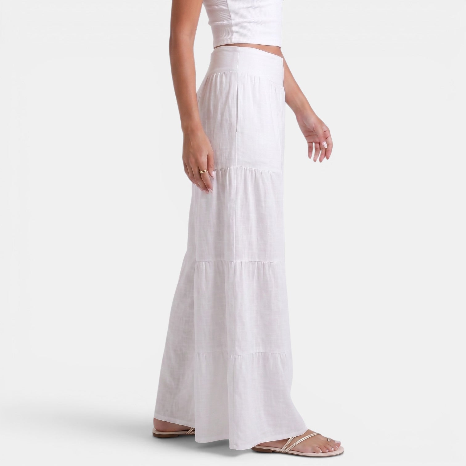 Pantalon large en lin femme taille haute