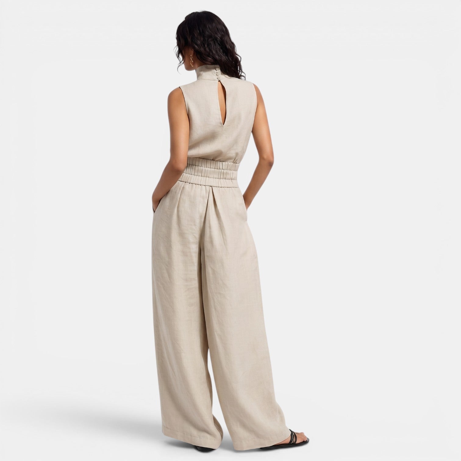 Ensemble femme sans manches en lin et coton, deux pièces chic