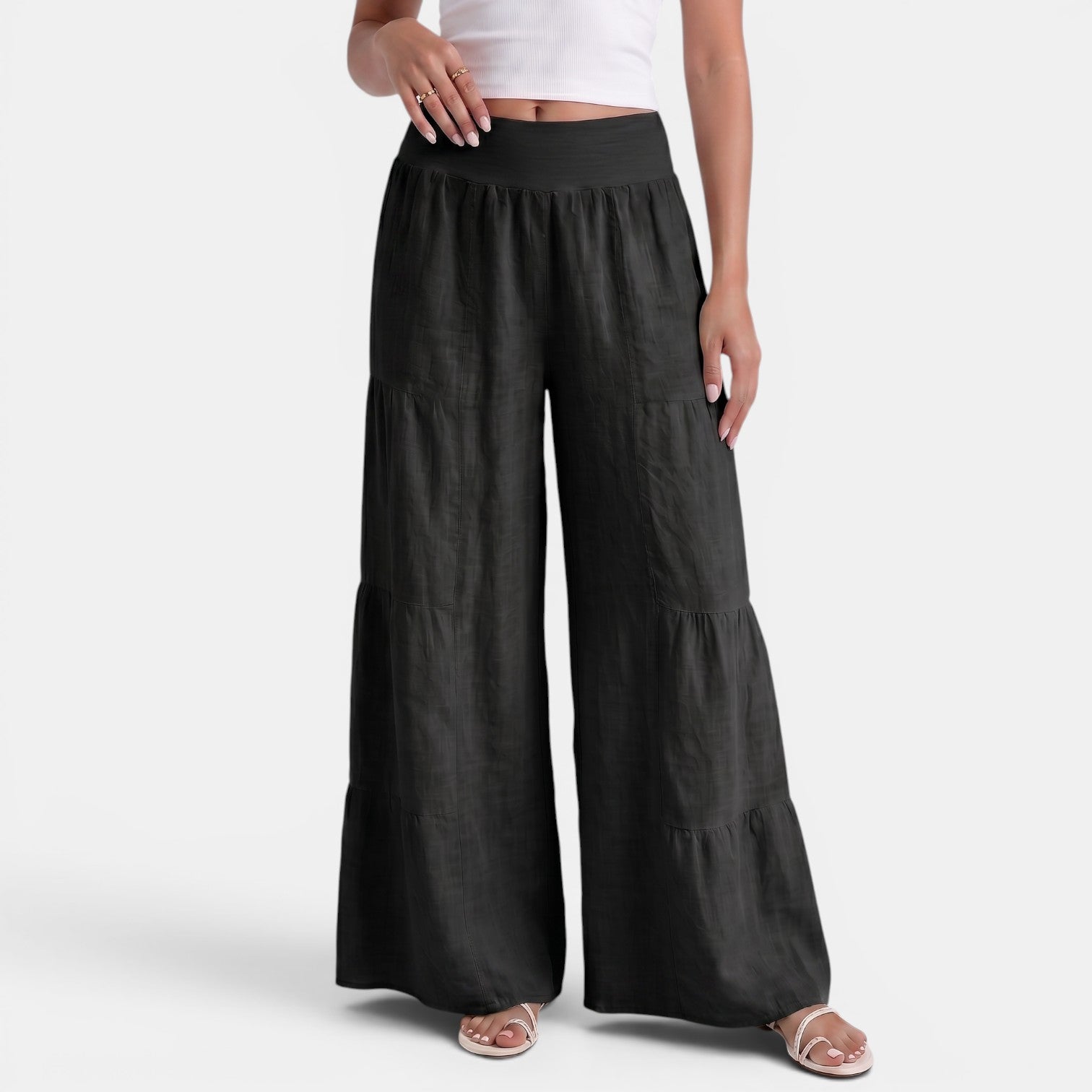 Pantalon large en lin femme taille haute