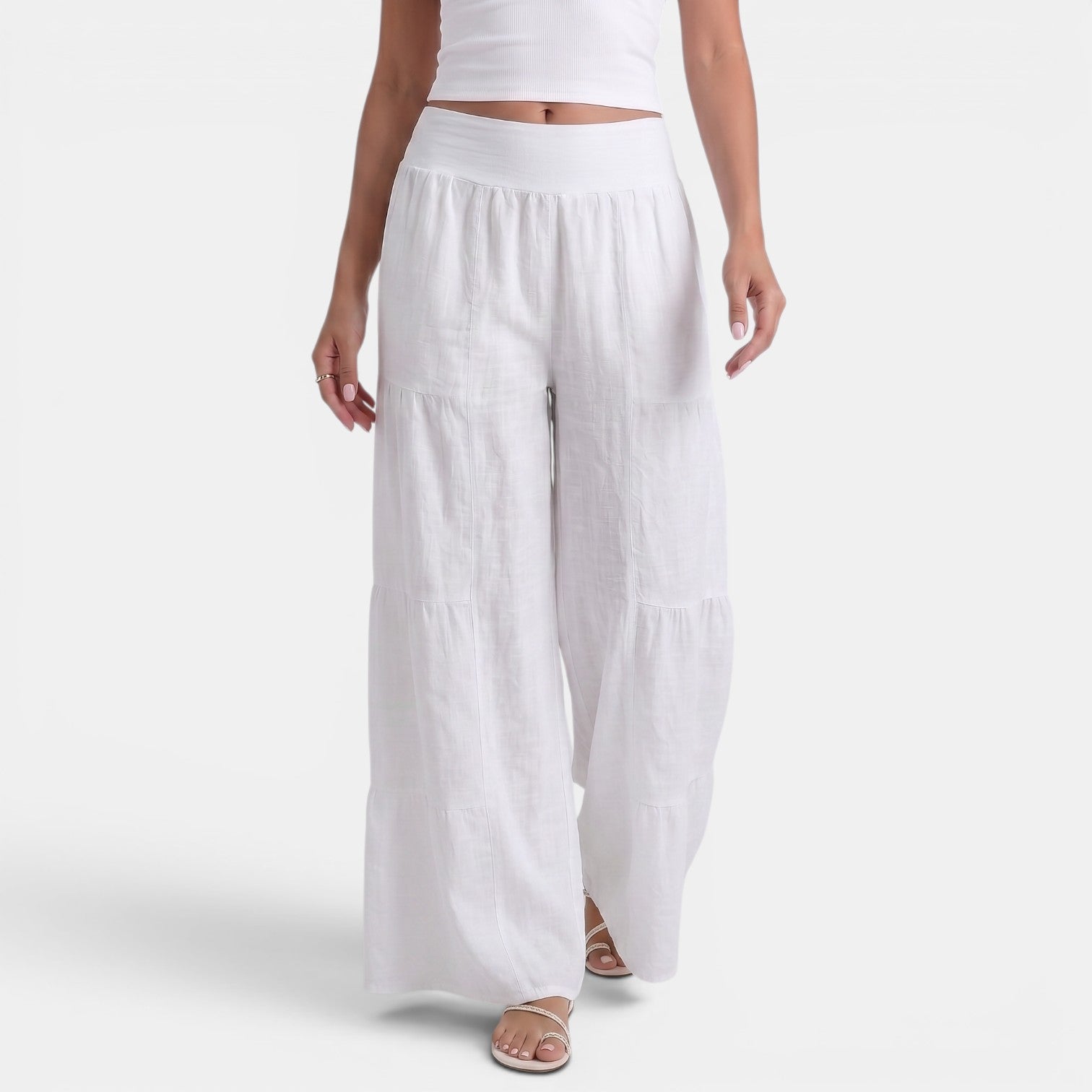 Pantalon large en lin femme taille haute
