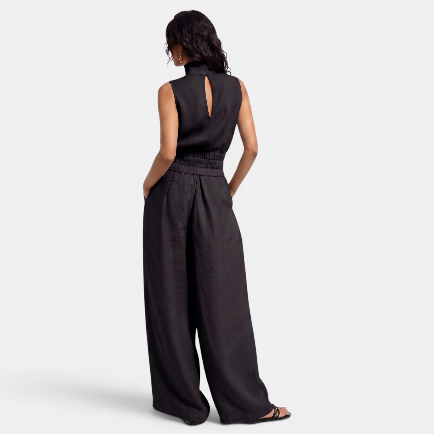 Ensemble femme sans manches en lin et coton, deux pièces chic