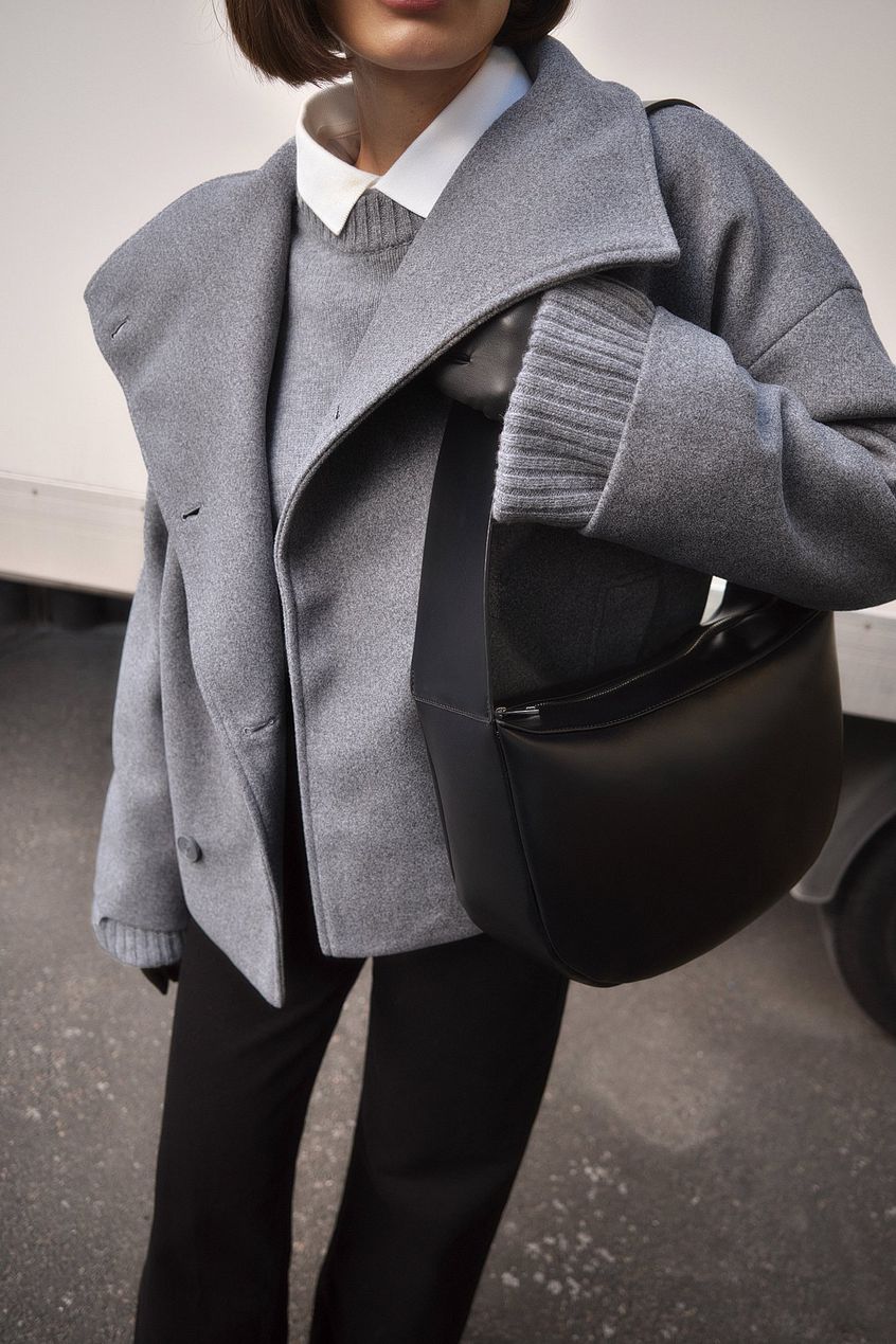 Manteau court femme croisé oversize à grand revers 11