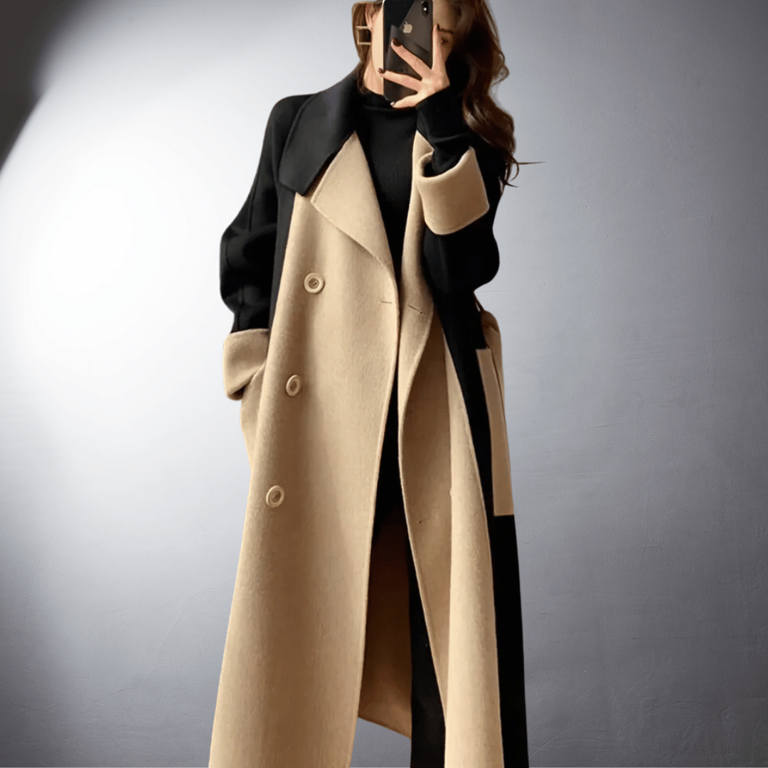 Manteau d'hiver femme bicolore à coupe droite mi-cuisse 3