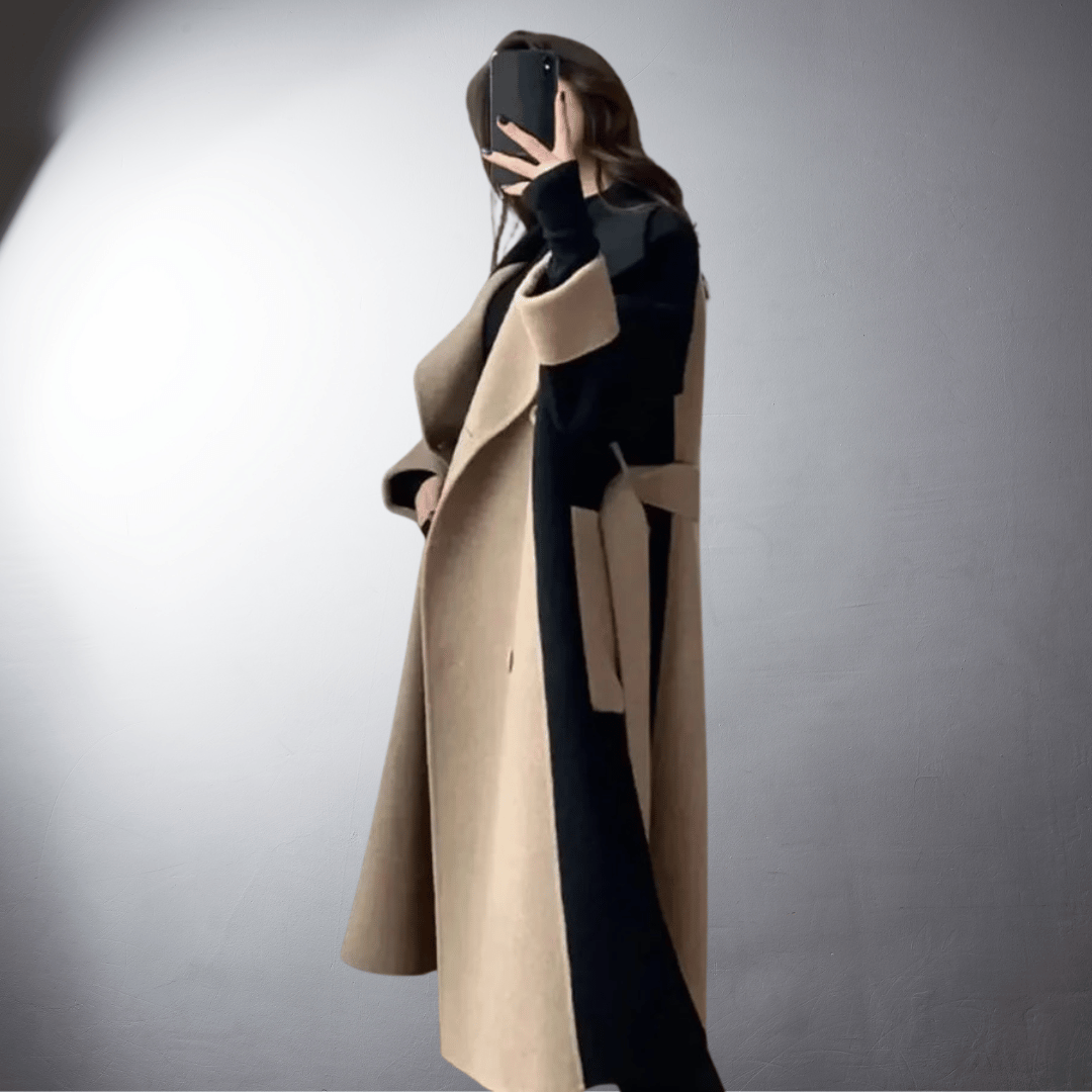 Manteau d'hiver femme bicolore à coupe droite mi-cuisse 4