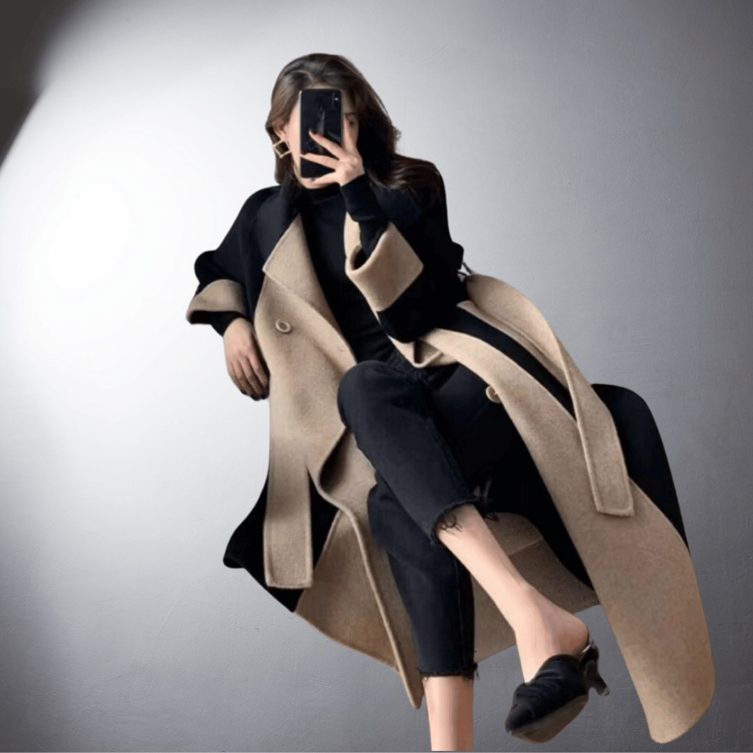 Manteau d'hiver femme bicolore à coupe droite mi-cuisse 5