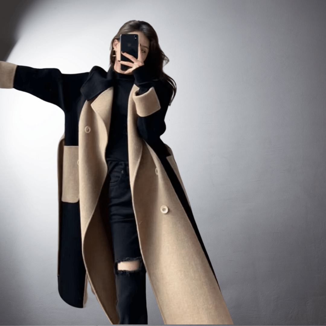 Manteau d'hiver femme bicolore à coupe droite mi-cuisse 6