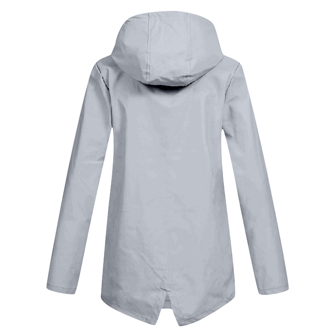 Manteau de pluie imperméable femme long à capuche, zip et poches à rabat 10