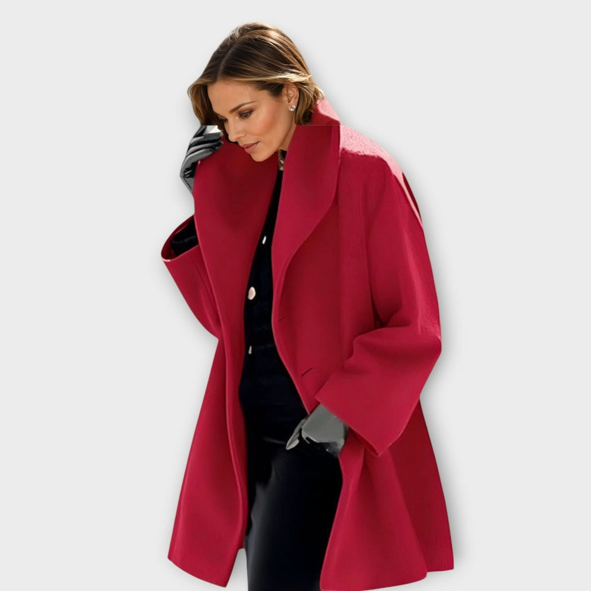 Manteau en laine femme portefeuille à col châle mi-long 2
