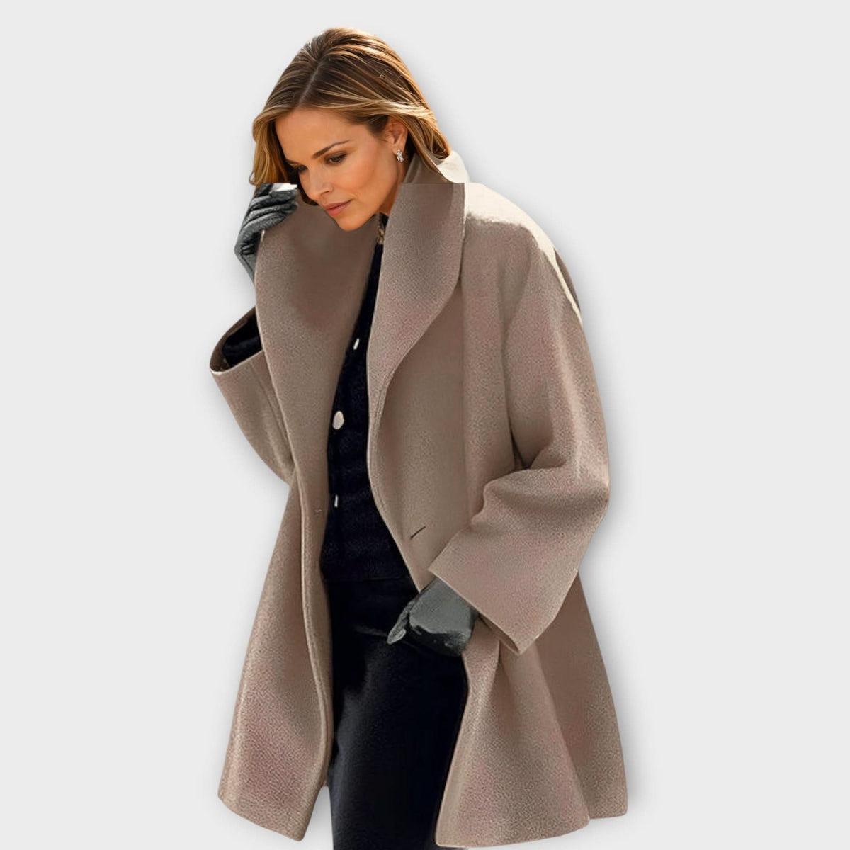 Manteau en laine femme portefeuille à col châle mi-long 4