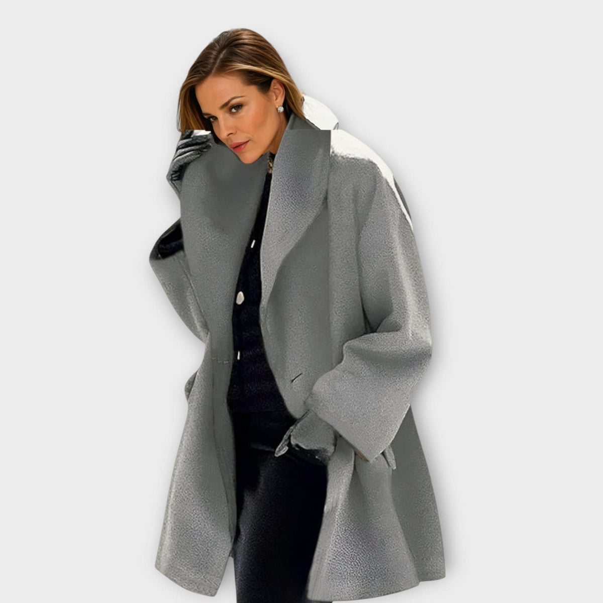 Manteau en laine femme portefeuille à col châle mi-long 5