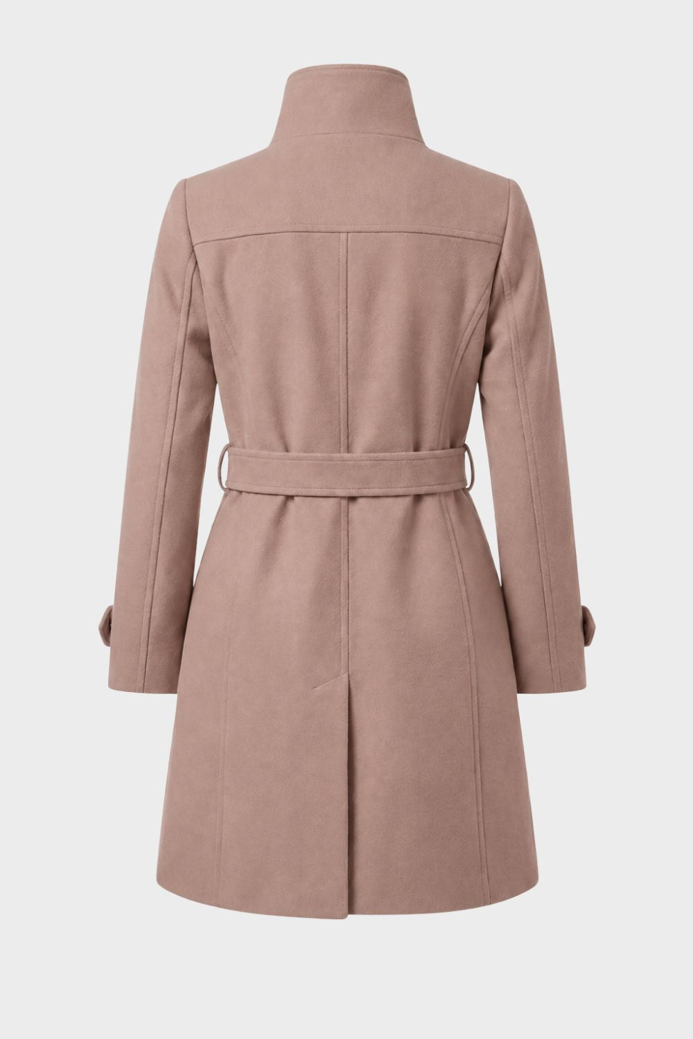 Manteau femme cintré à col montant, ceinture et poches à rabat 3