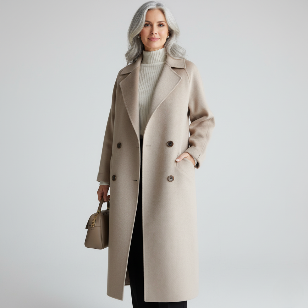 Manteau femme long en laine à ceinture et col cranté 1