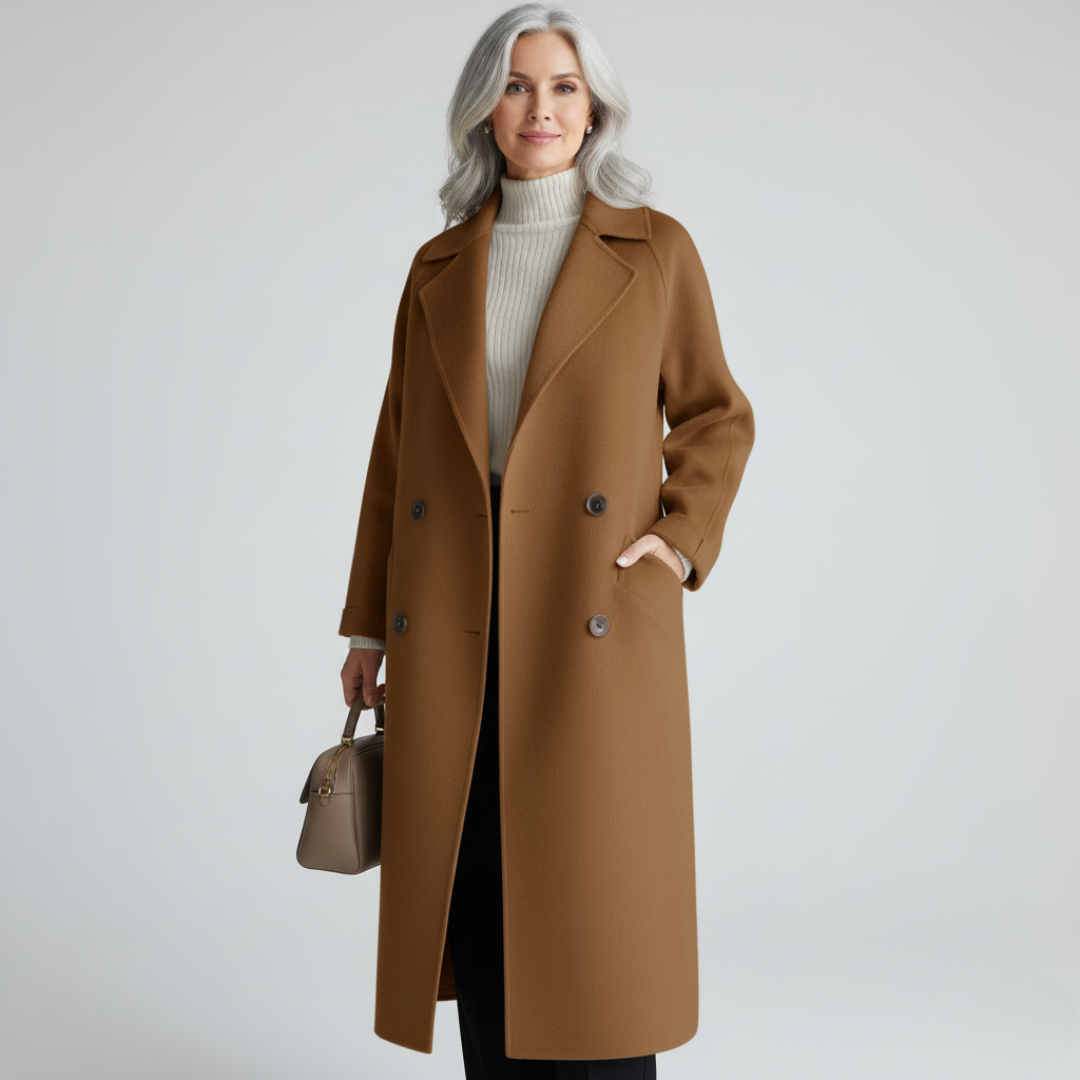 Manteau femme long en laine à ceinture et col cranté 2