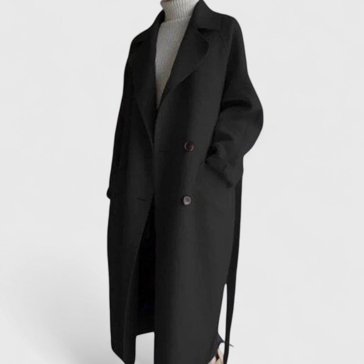 Manteau femme long en laine à ceinture et col cranté 6