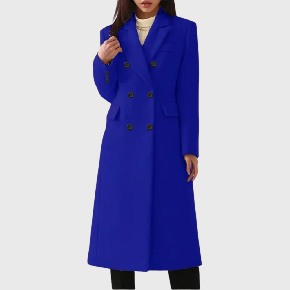 Manteau femme long en laine à col cranté et double boutonnage 6