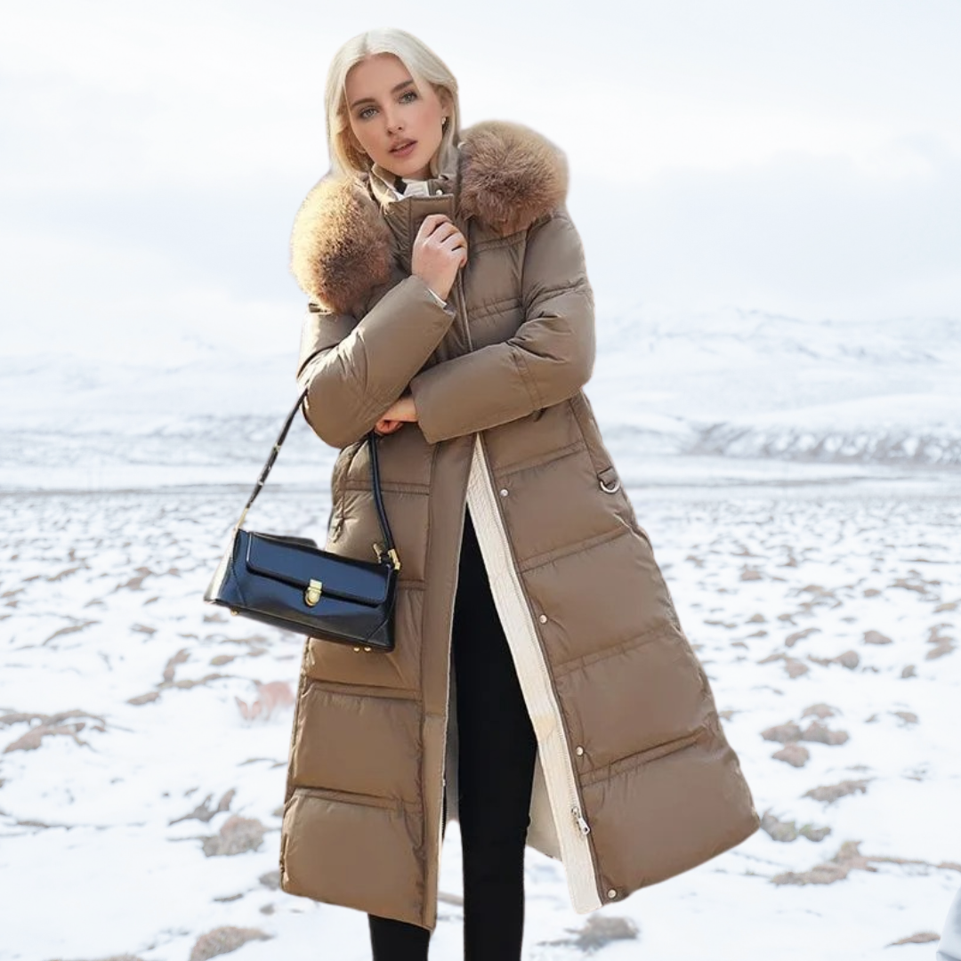 Manteau long d'hiver femme cintré à manches longues et poches 1