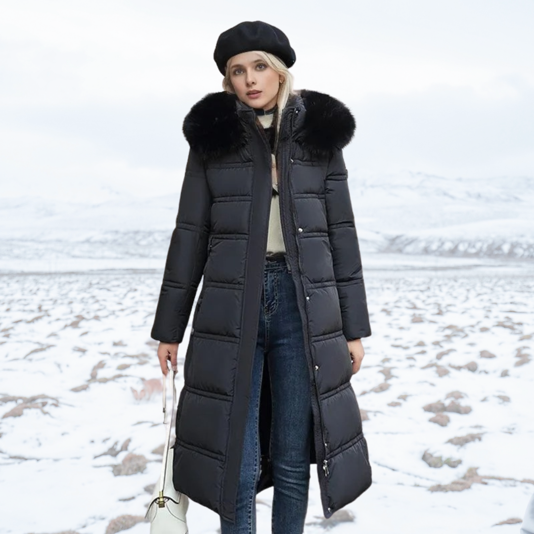 Manteau long d'hiver femme cintré à manches longues et poches 2