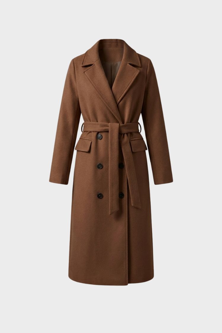 Manteau long en laine femme ceinturé à col cranté 3