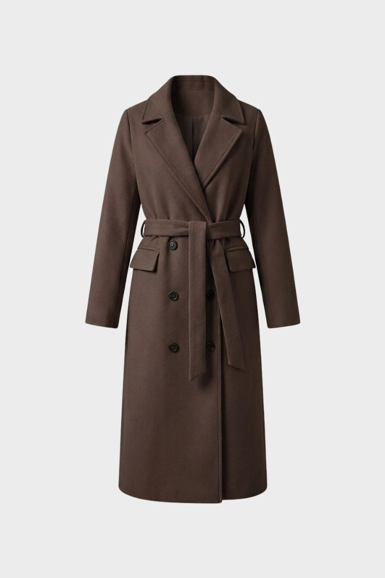 Manteau long en laine femme ceinturé à col cranté 4